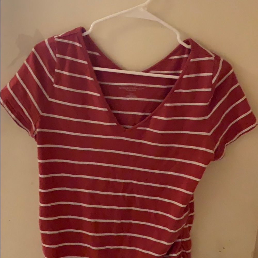 Red and white striped maternity shirt